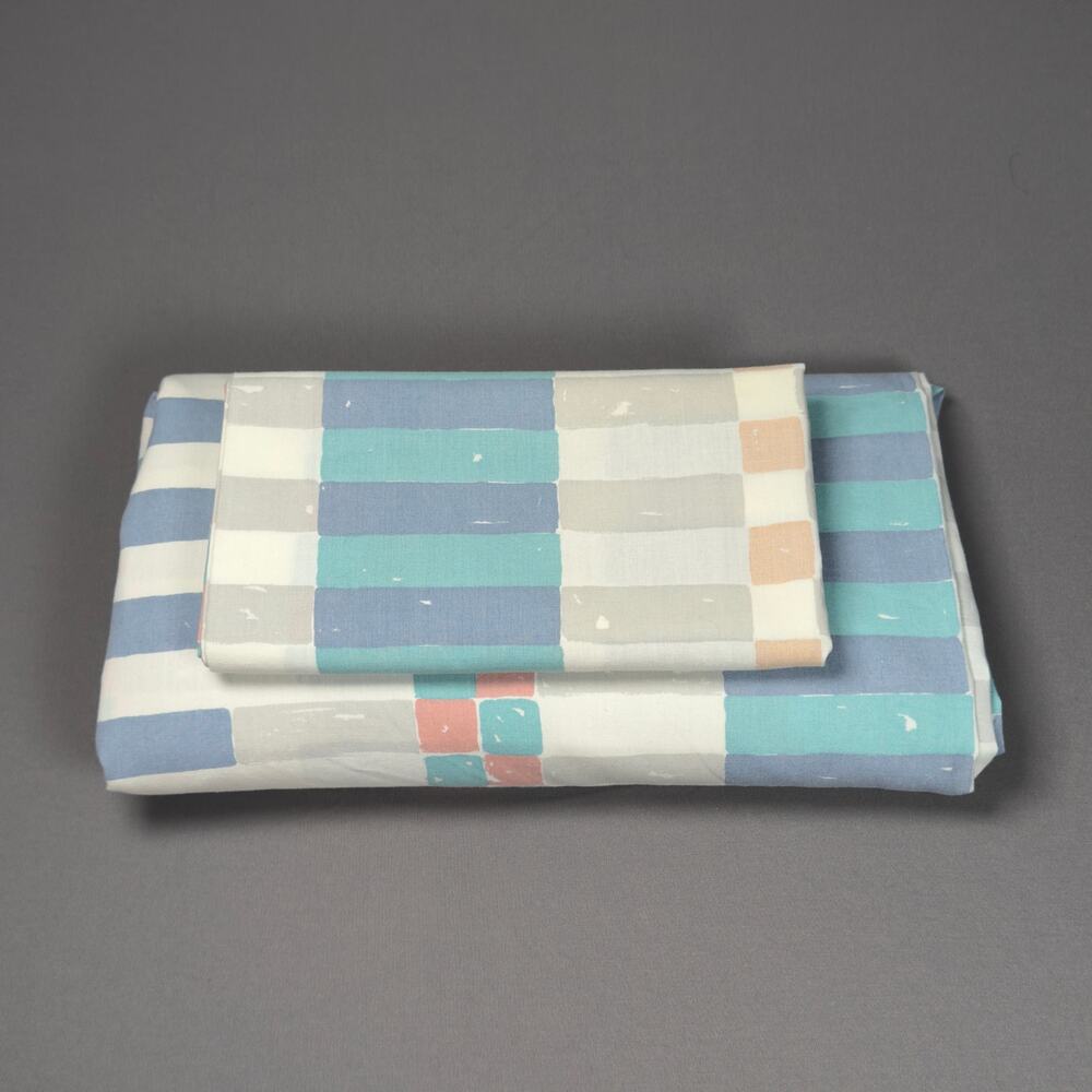 FINLA DAN RIVERS Vintage 70s 80s Geometric Queen Fitted Sheet & Pillowcase